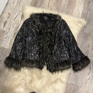 Only Macy's Giambattista Valli Impulse Fur and Sequin Jacket Black Size Small